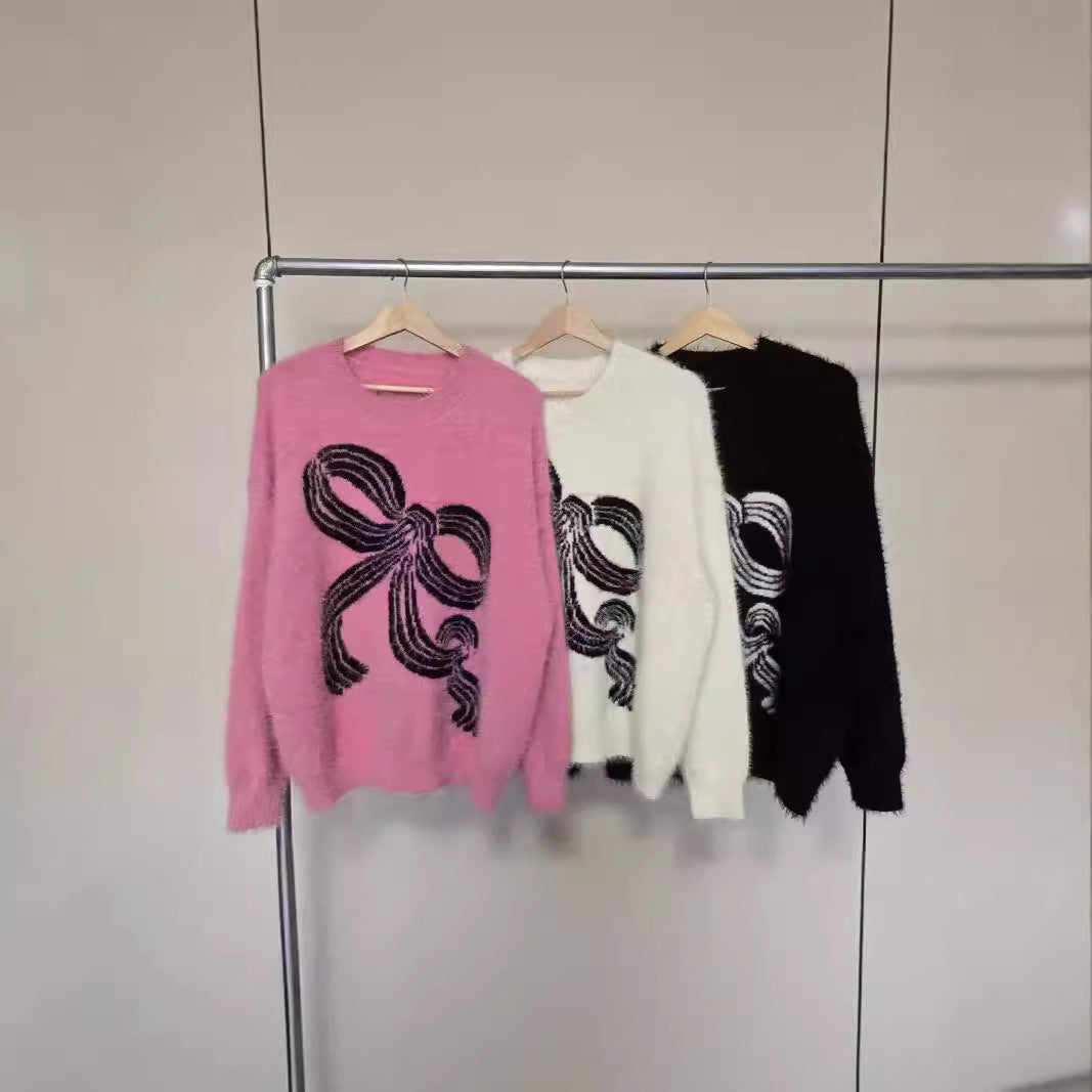 Damen Pullover Kuschelig Dekoratives Schleifenmuster Norvielle