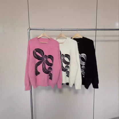 Damen Pullover Kuschelig Dekoratives Schleifenmuster Norvielle