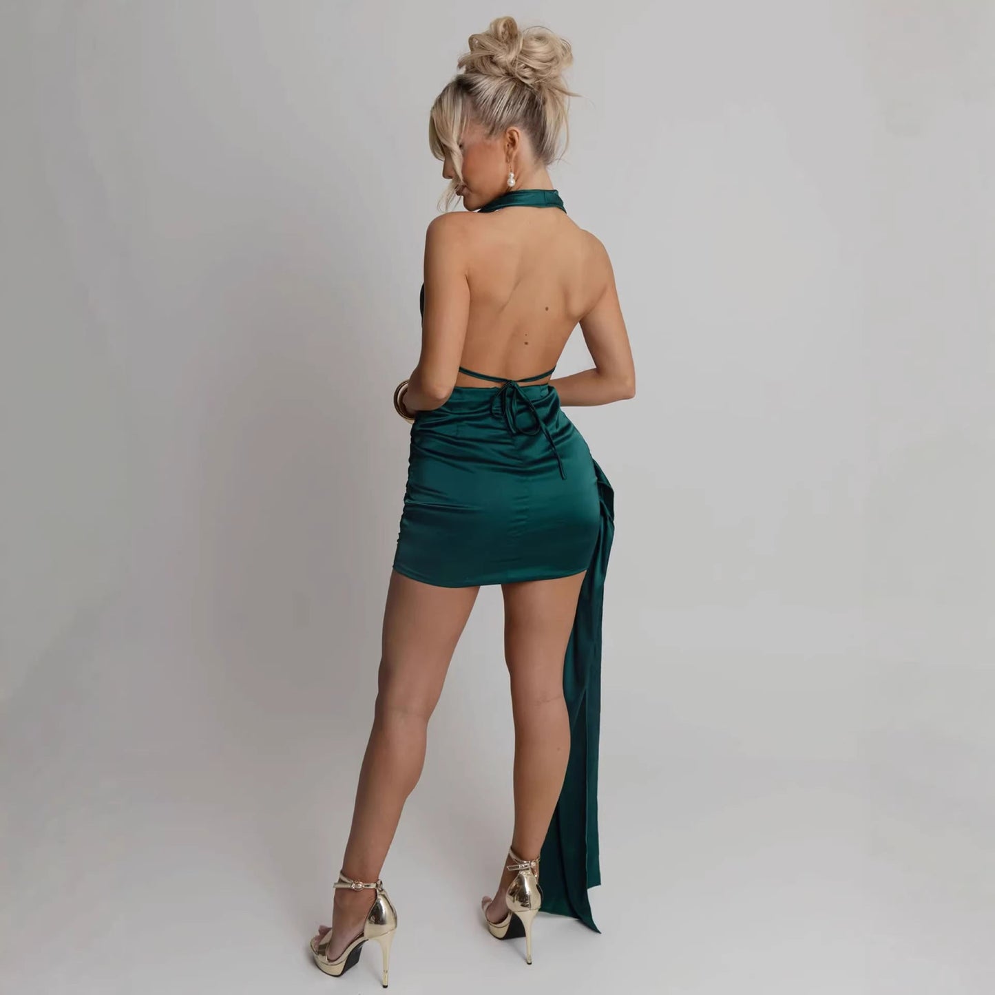 Damen Cocktailkleid V-Ausschnitt Schimmernder Satin Norvielle