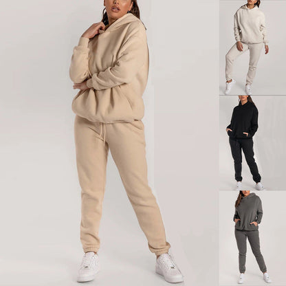 Damen Hoodie-Set Elastisch Mit Taschen Beige