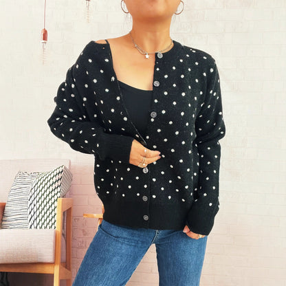 Damen Strickjacke Modern Punkte Knopfleiste Norvielle