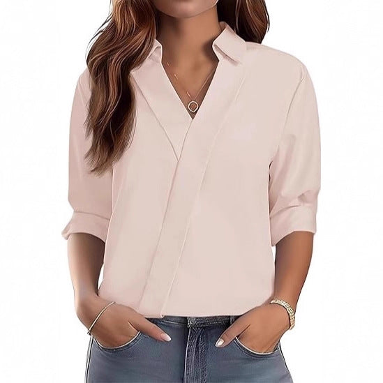 Damen Bluse V-Ausschnitt Strukturiertes Design Norvielle