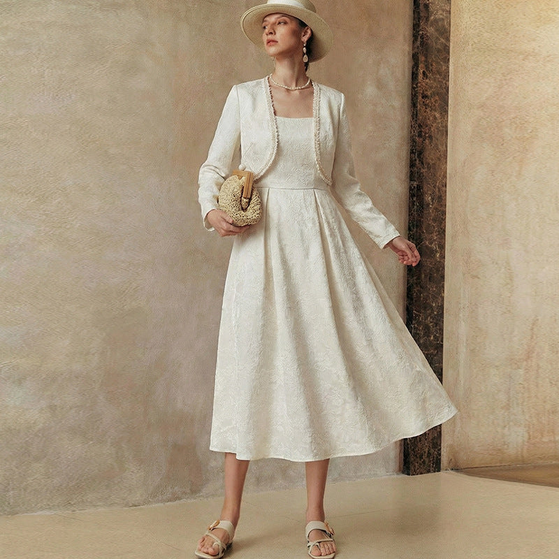 Damen Hochzeitskleid Langärmlig Mit Jacke Weiß - Norvielle