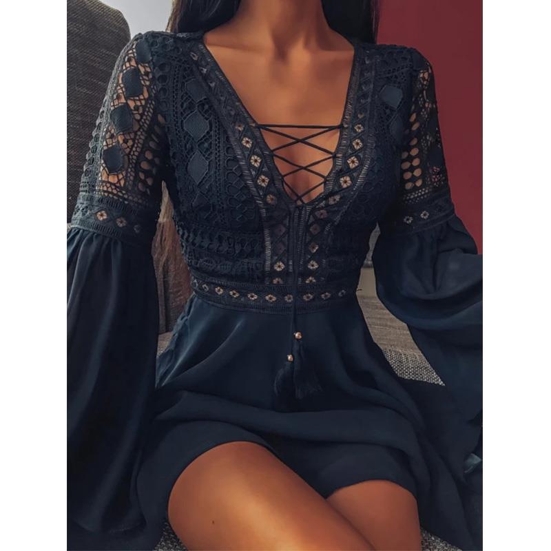 Norvielle Damen Minikleid V-Ausschnitt