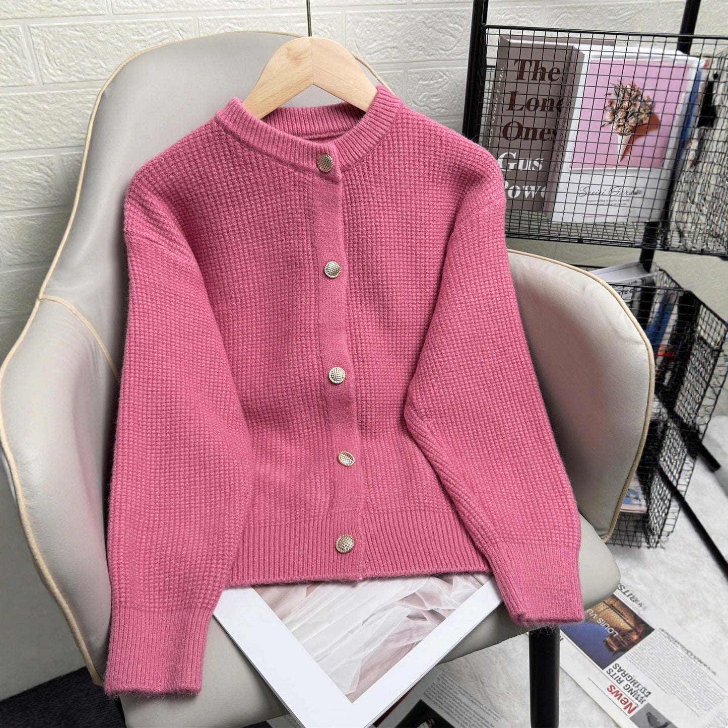 Damen Strickjacke Knopfdetails Modernes Muster Norvielle