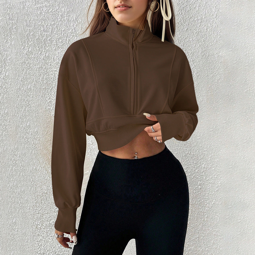Damen Cropped Sweatshirt Softes Material Hochschließender
