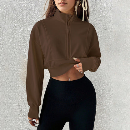Damen Cropped Sweatshirt Softes Material Hochschließender