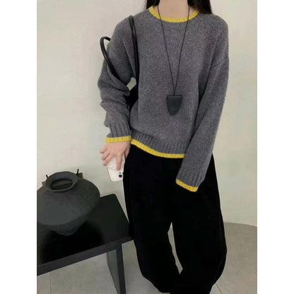 Damen Strickpullover Weich Kontrastbündchen Norvielle