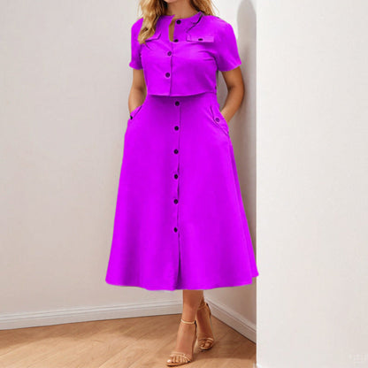 Damen Midi Kleid Knöpfbarem Oberteil Taillierter Silhouette - Norvielle