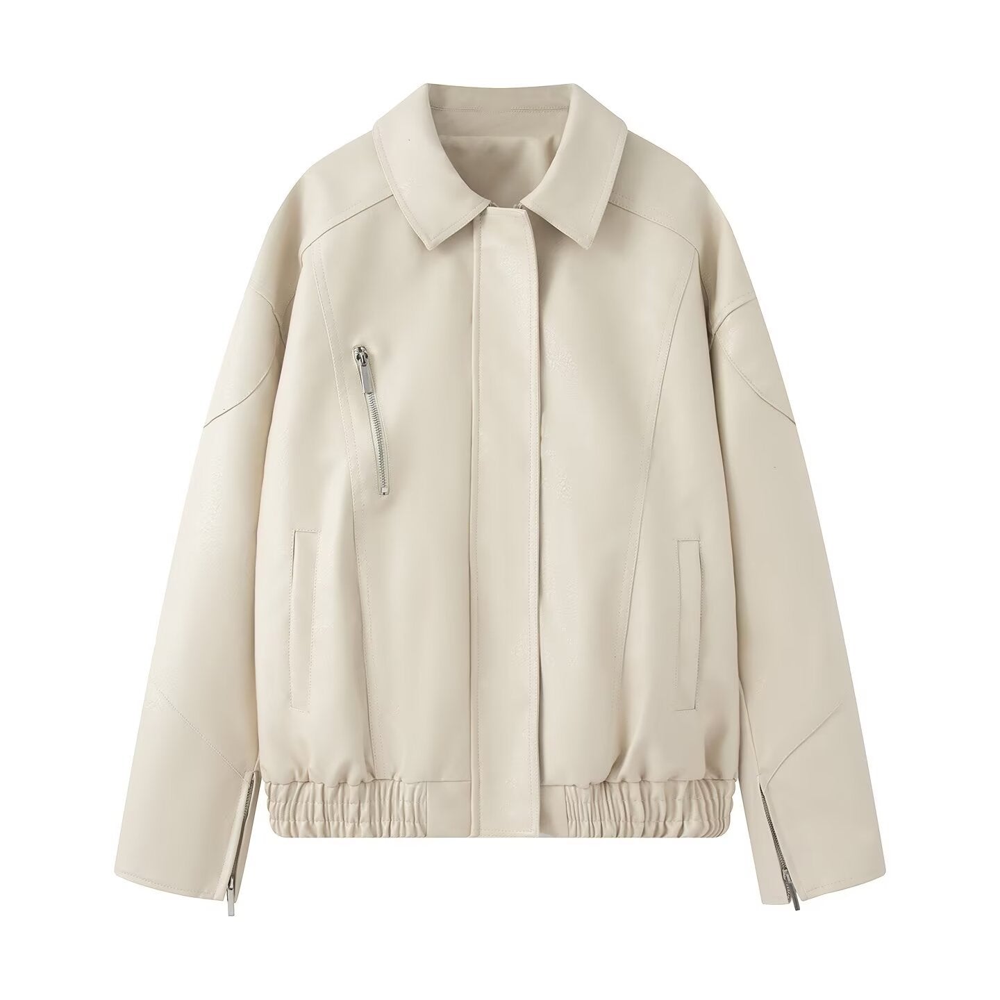 Damen Kunstlederjacke Elastischer Bund