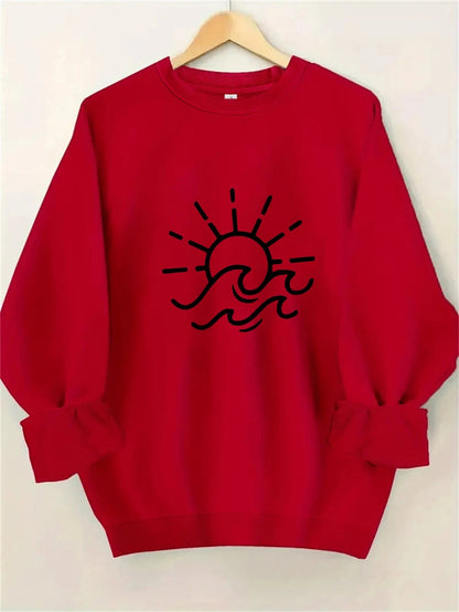 Damen Sweatshirt Sonnen- und Wellenmotiv Baumwolle Norvielle
