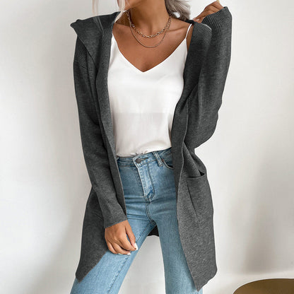Damen Strickcardigan Offene Front Hochkragen Beige