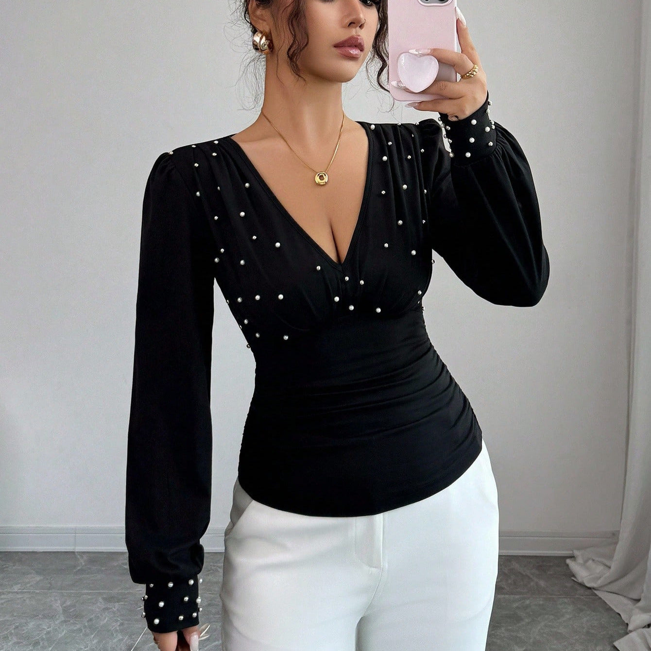 Damen Bluse V-Ausschnitt Verziert Norvielle - Norvielle