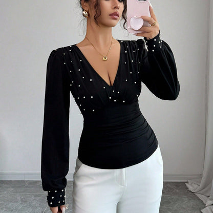 Damen Bluse V-Ausschnitt Verziert Norvielle - Norvielle