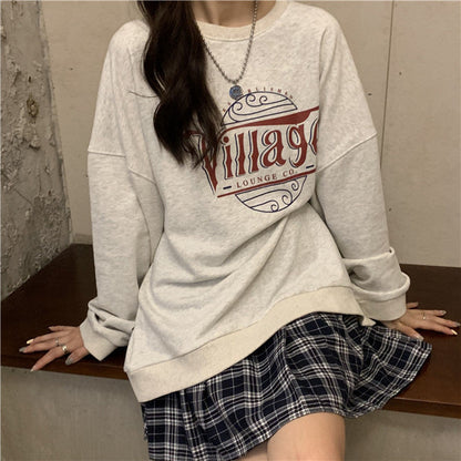 Damen Oversized Pullover mit kreativem Druck atmungsaktives Material