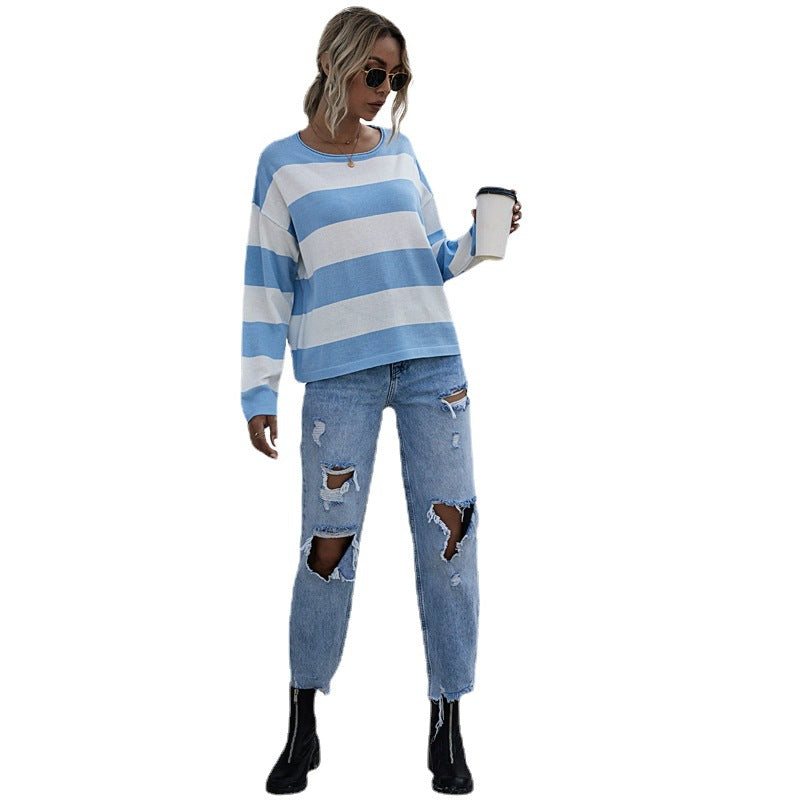 Damen Oversized Pullover Breite Streifen Norvielle