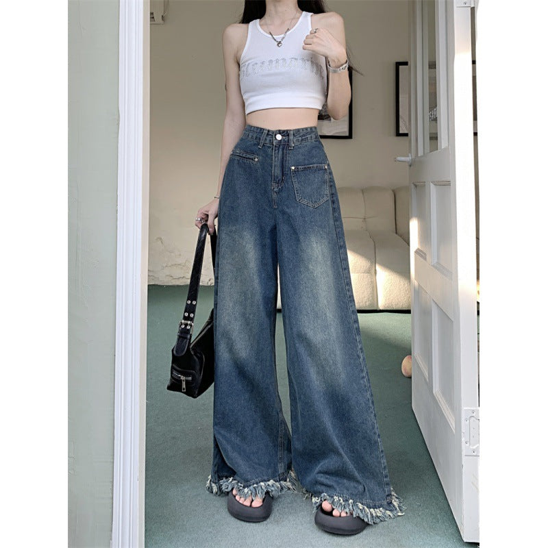 Damen Weite Jeanshose Fransiger Saum Norvielle