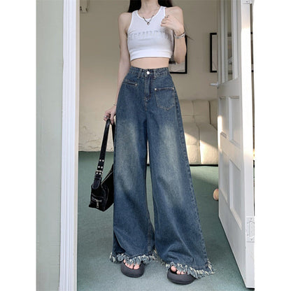 Damen Weite Jeanshose Fransiger Saum Norvielle