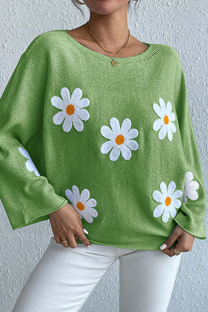 Damen Strickpullover Blumendesign Weit Norvielle