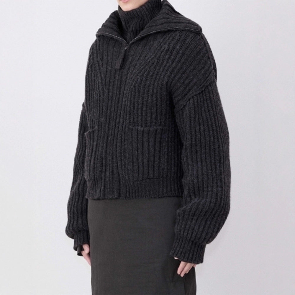 Damen Grobstrickpullover Hochkragen Mit Taschen Norvielle
