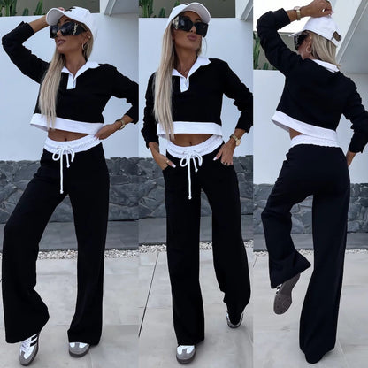 Damen Sport-Loungewear-Set Bequem Mit Stylischem Kragen