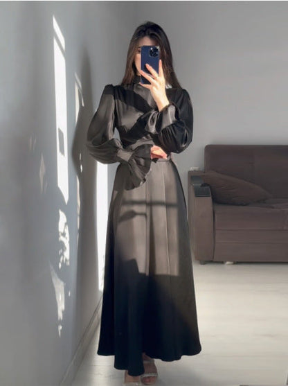 Damen Maxikleid Weite Ärmel Raffinierter Schnitt Norvielle