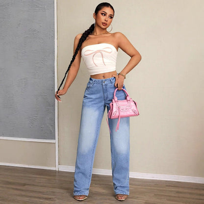 Damen Weite Jeans Hochbund Lässiger Schnitt