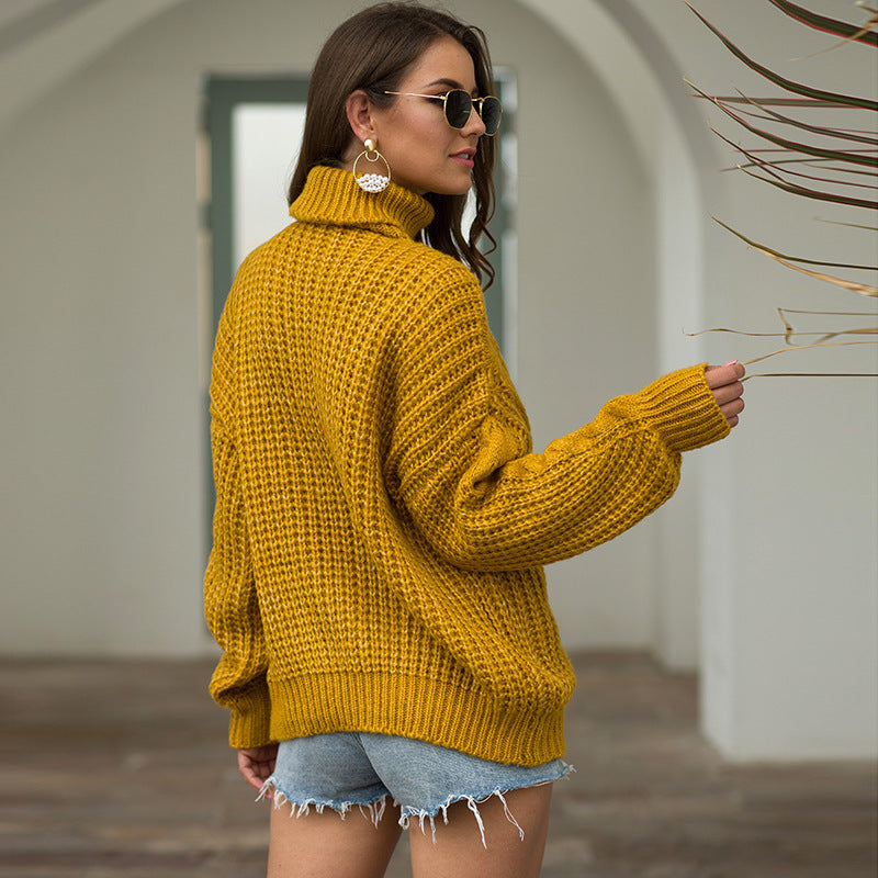 Damen Grobstrickpullover Rollkragen Zopfmuster Norvielle