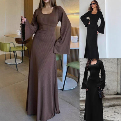 Damen Maxikleid Weite Ärmel Elegantes Detail Schwarz - Norvielle