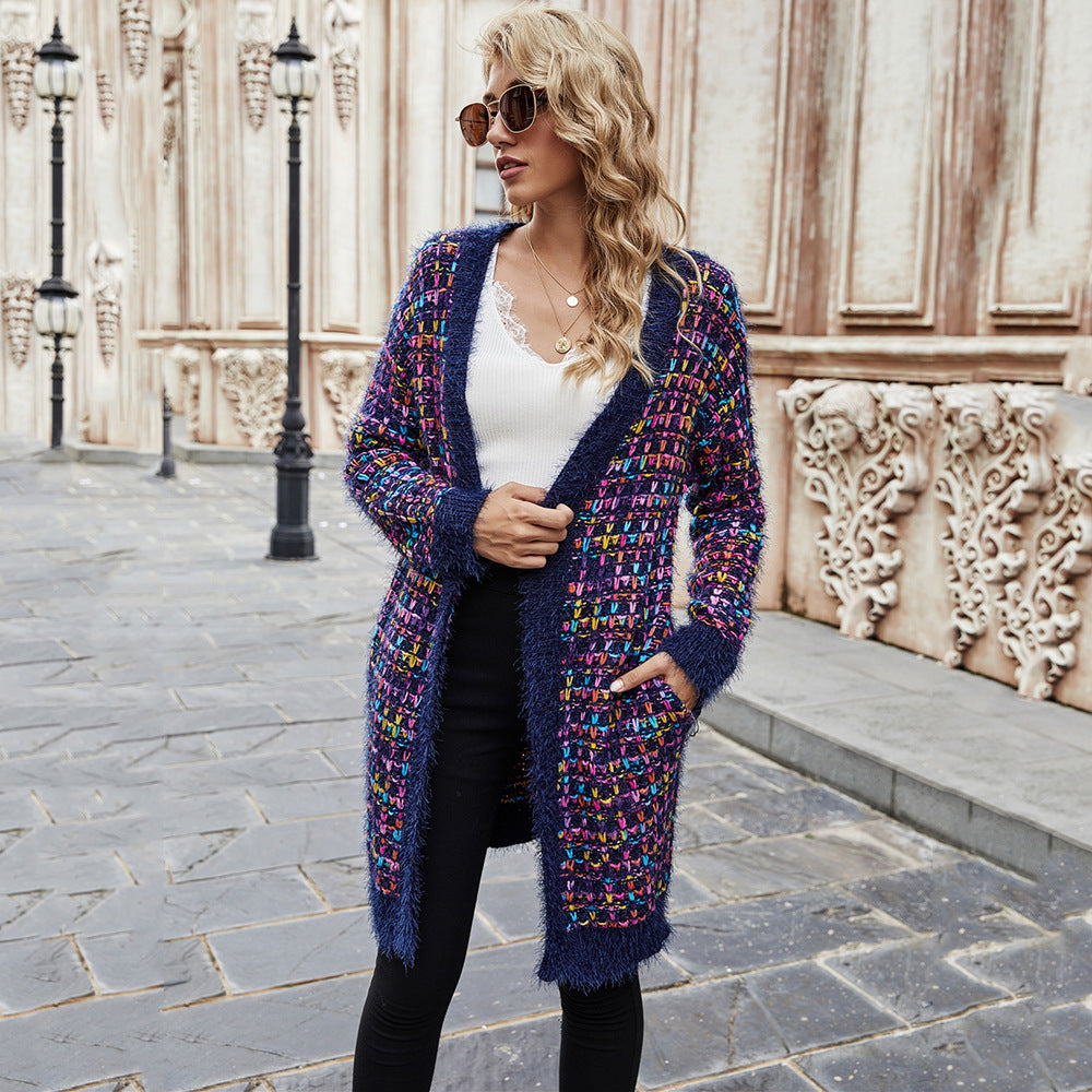 Damen Strickjacke Bunt Struktur Optik Fransen Abschluss