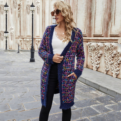 Damen Strickjacke Bunt Struktur Optik Fransen Abschluss