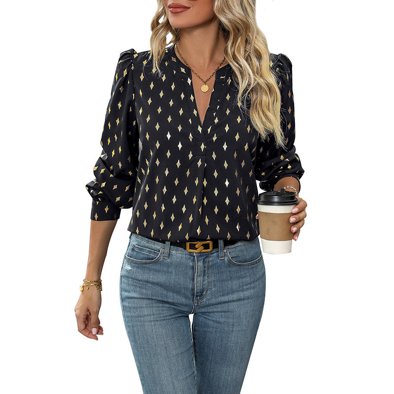 Damen Bluse Rüschendetails Glitzerdruck Norvielle