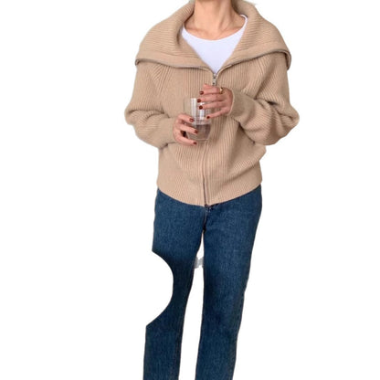 Damen Strickjacke Weiter Kragen Strukturiert Beige Norvielle