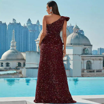 Damen Abendkleid Asymmetrisch Pailletten Norvielle