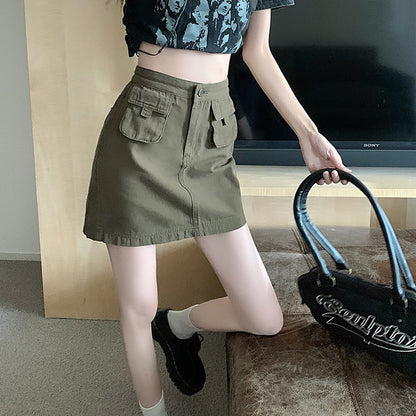 Damen Cargo-Rock Utility-Stil mit Taschen Beige