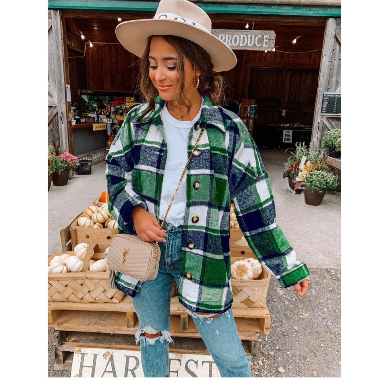 Damen Flanellhemdjacke Karomuster Knopfverschluss Norvielle