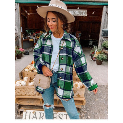 Damen Flanellhemdjacke Karomuster Knopfverschluss Norvielle
