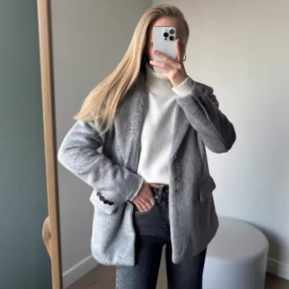 Damen Teddyblazer Elegante Knopfleiste Norvielle