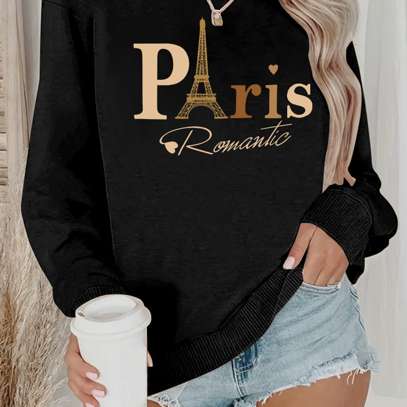Damen Sweatshirt Paris-Design Romantisch Norvielle
