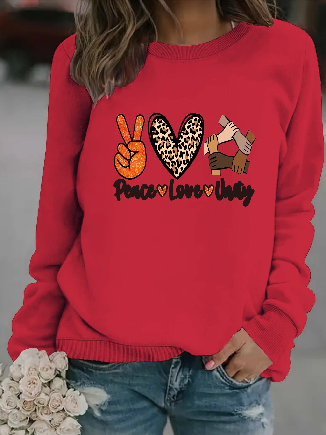 Damen Sweatshirt Peace Love Unity Motiv Norvielle