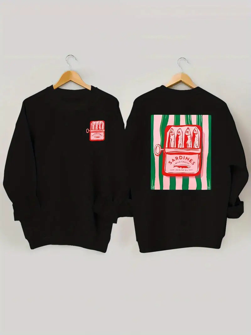 Damen Sweatshirt Sardinen-Grafik Lässig Norvielle