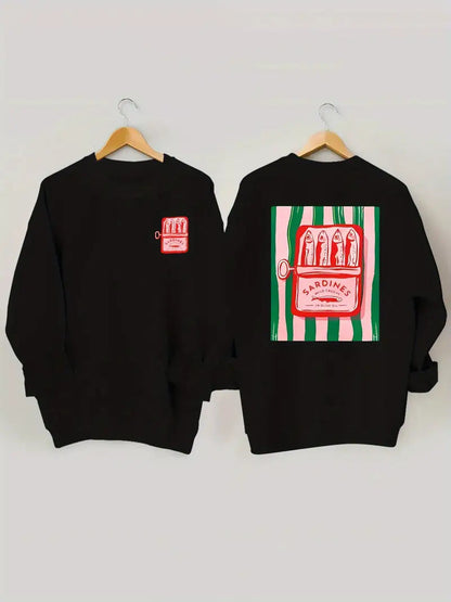 Damen Sweatshirt Sardinen-Grafik Lässig Norvielle