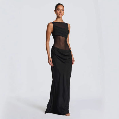 Damen Abendkleid Elegantes Rüschenkleid mit transparentem Oberteil