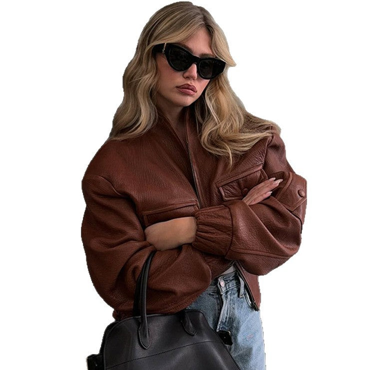 Damen Kunstlederjacke Dekorative Details