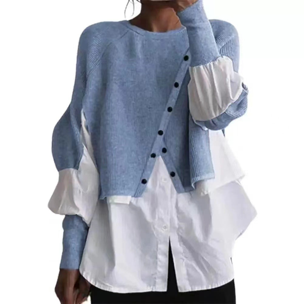 Damen Strickpullover Asymmetrisch Mit Bluse Norvielle