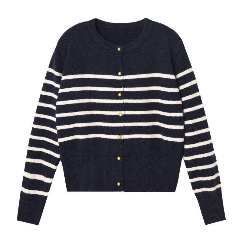 Damen Strickjacke Streifenmuster Dekorative Knöpfe Norvielle