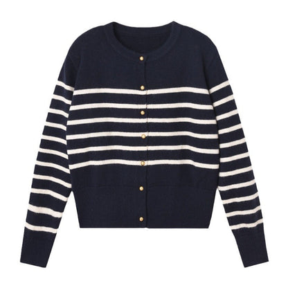 Damen Strickjacke Streifenmuster Dekorative Knöpfe Norvielle