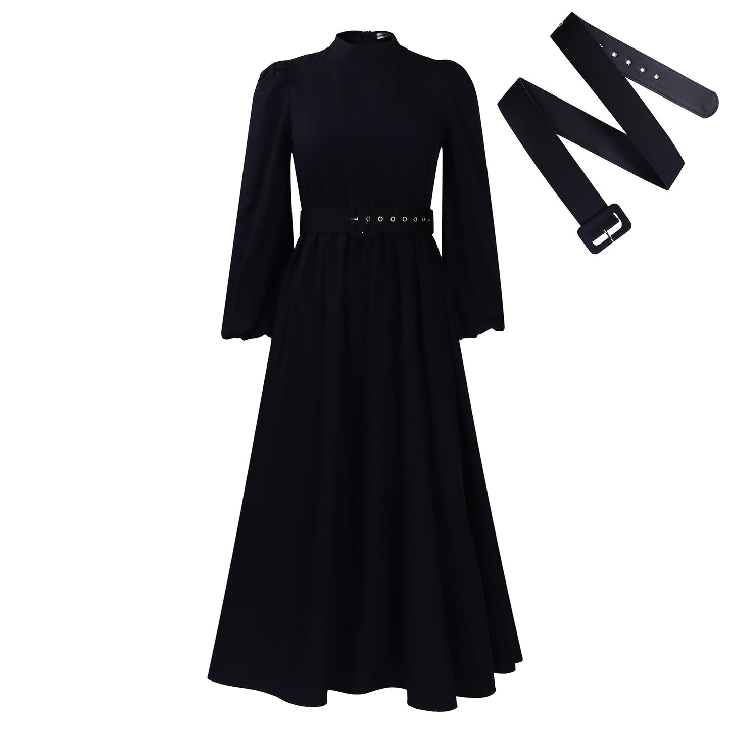 Damen Maxikleid Hochgeschlossener Kragen Abnehmbarer Gürtel Norvielle