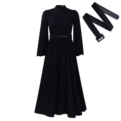 Damen Maxikleid Hochgeschlossener Kragen Abnehmbarer Gürtel Norvielle