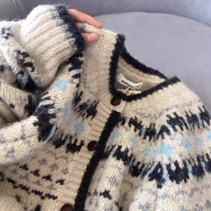 Damen Strickjacke Norwegermuster Hochwertig